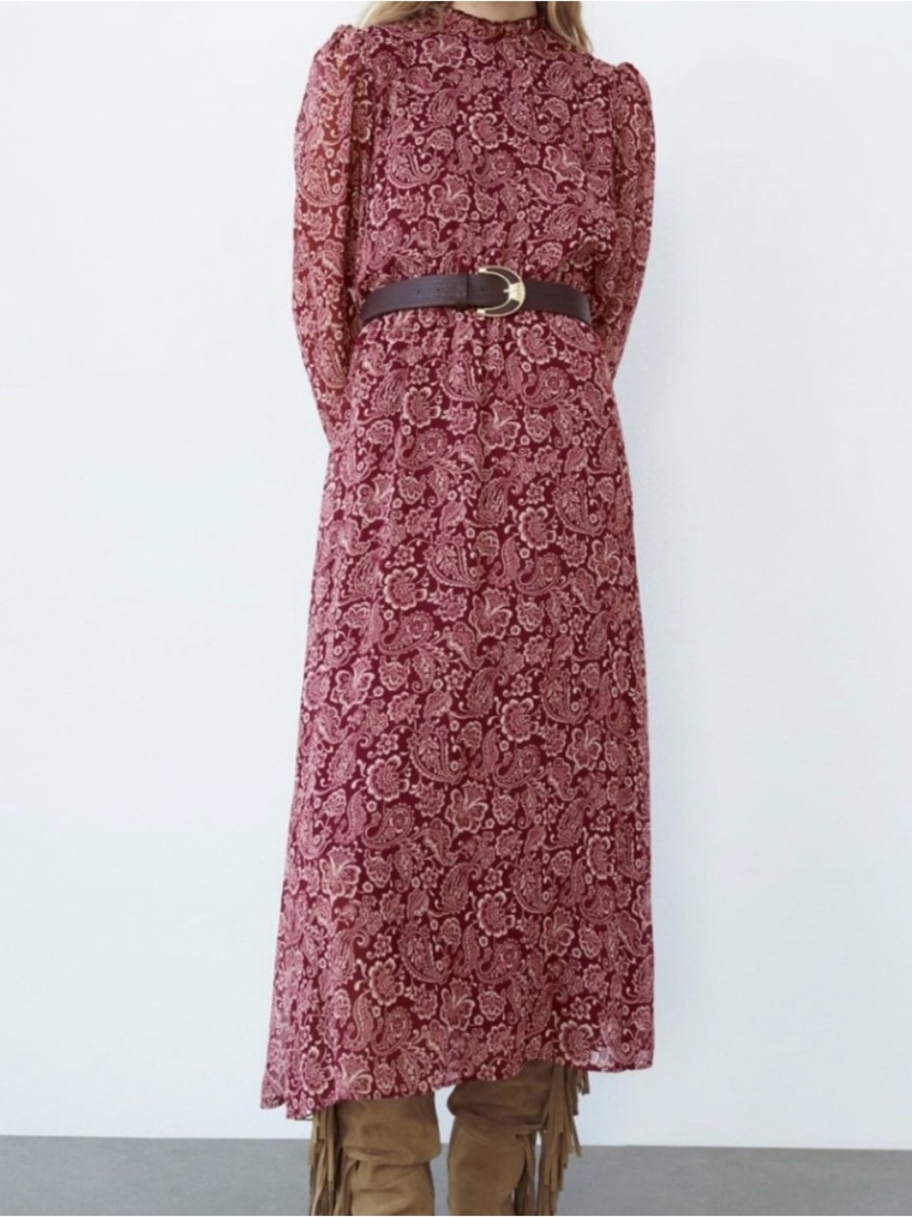 Paisley Long Sleeve Maxi Dress in Burgundy
